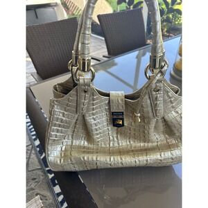 Brahmin Elissa Ginger Ale La Scala Crocodile Embossed Leather Satchel HandbagNWT